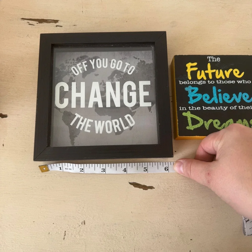 Inspirational Quote Wood Block & Framed World Map 